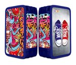 Piórnik szkolny GIMBOO z wyposażeniem 3 komory graffiti niebieski