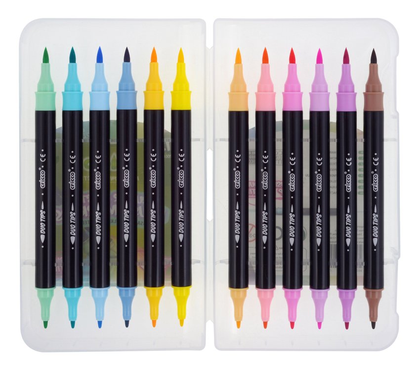 Pisaki Pastelowe Pędzelkowe Dwustronne  Cricco 12-Kol. Kaseta