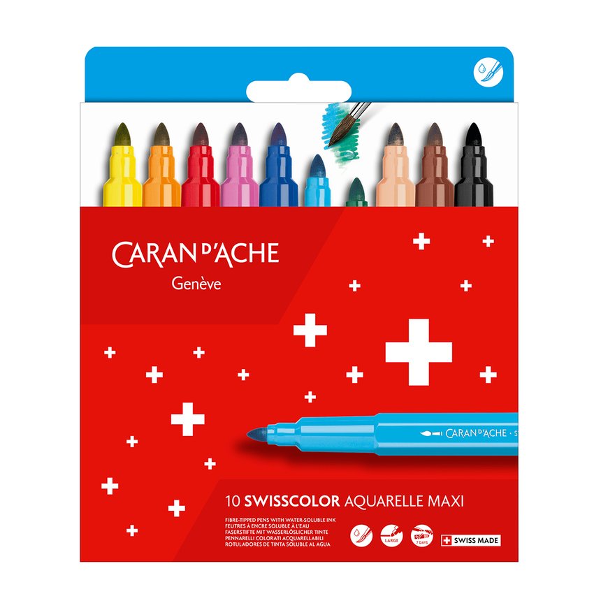 Flamastry akwarelowe CARAN D'ACHE Swisscolor Maxi 10 szt., mix kolorów