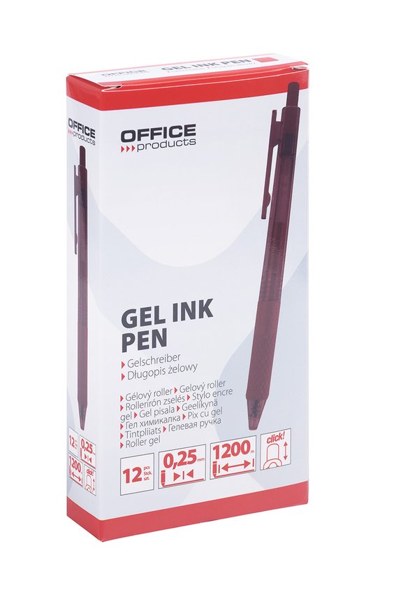 Długopis automatyczny żelowy OFFICE PRODUCTS  gr. linii 025mm dł. linii 1200m czerwony