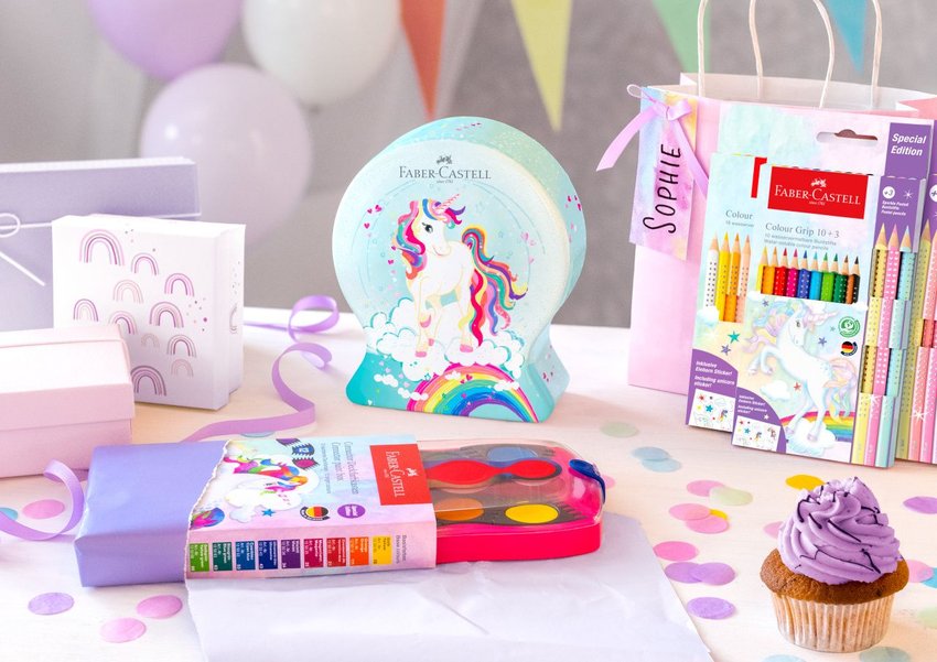 Kredki Grip 2001 Edycja Unicorn 18  Kredek Grip + 6 Kredek Sparkle Pastelowych + Naklejki Faber-Castell