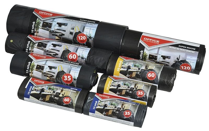 Worki Na Śmieci LDPE 120L A'10 z Taśmą Czarne Super Mocne /Office Products