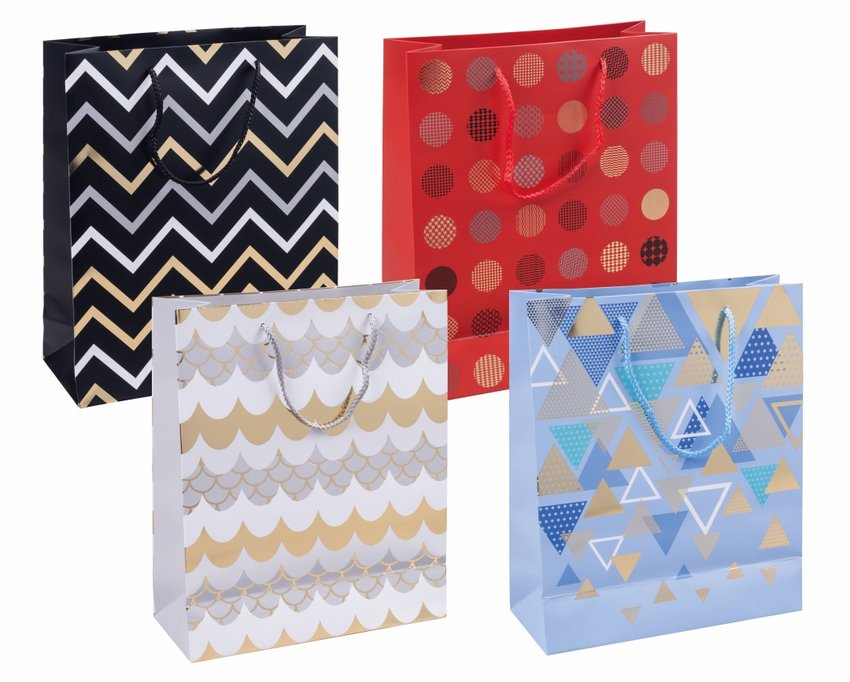 Torebka na prezenty DONAU HOME laminowana 25x30x10cm całoroczna sznurek mix wzorów