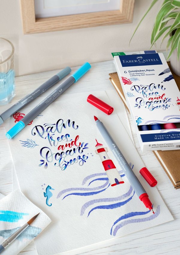 Pisak Akwarelowy Goldfaber Aqua Dwustronny Zestaw Do Handletteringu Seaside 6 Szt. Faber-Castell