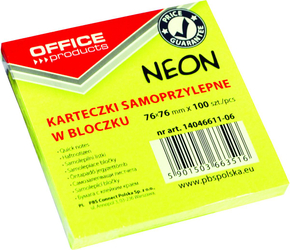 Bloczek Samoprzylepny 76x76 Żółty Neon /Office Products
