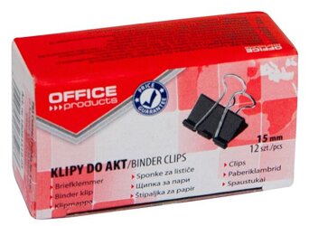 Klipy Do Dokumentów Office Products 15mm 12Szt. Czarne