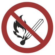 Naklejka Zakaz Używania Otwartego Ognia (Przekreślona Zapałka) 15x15cm /Korfed