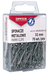 Spinacze Metalowe Office Products 32mm W Pudełku 75Szt. Srebrne