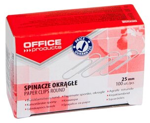 Spinacze Okrągłe Office Products 25mm 100Szt. Srebrne