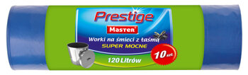 Worki Na Śmieci LDPE 120L A'10 Niebieskie z Taśmą Mocne Prestige /Master