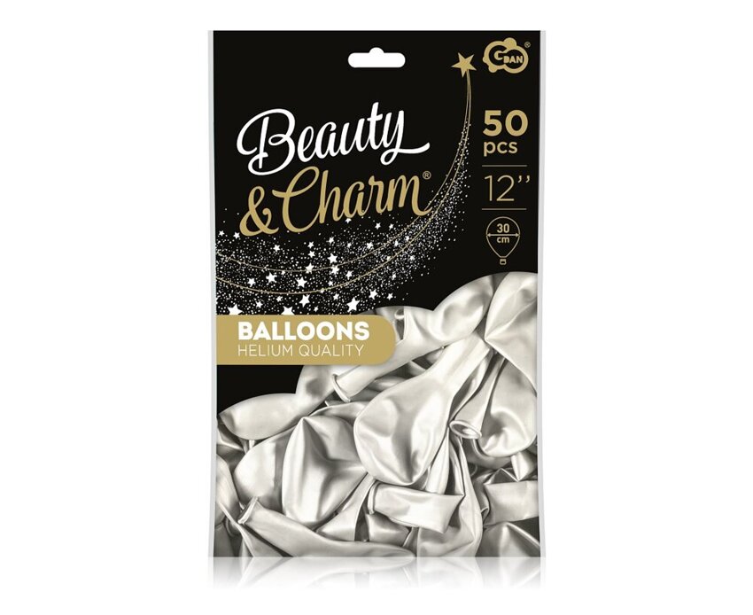 Balony Beauty&Charm, metaliki białe 12"/ 50 szt. /GoDan