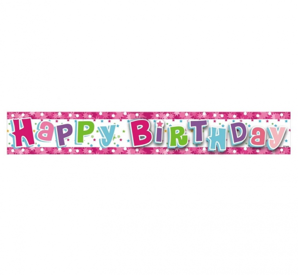 Banner "Happy Birthday", różowy, 1,8 m  /GoDan