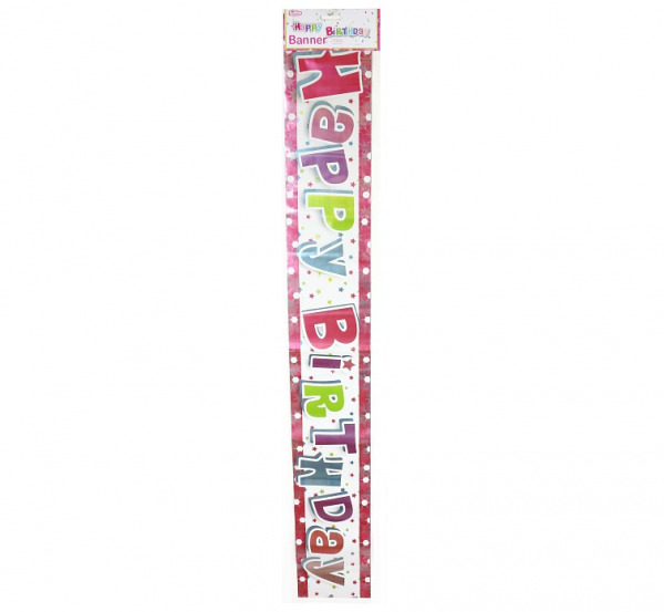 Banner "Happy Birthday", różowy, 1,8 m  /GoDan