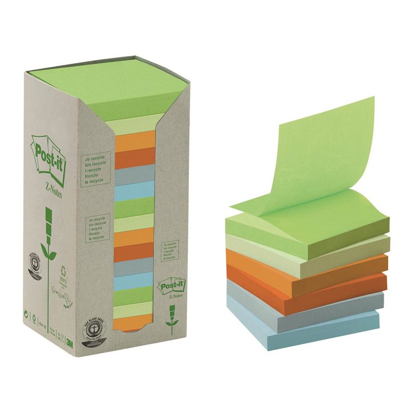 Bloczek Ekologiczne Post-It Z-Notes (R330 - 1Rpt) 76X76Mm 16X100 Kart. Pastelowy