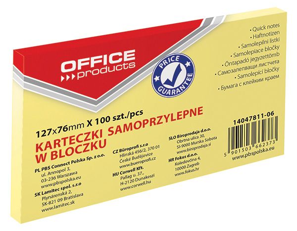 Bloczek Samoprzylepny 127x76 Żółty  /Office Products