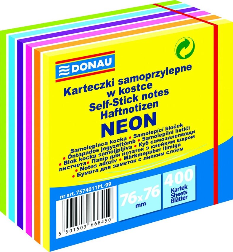 Bloczek Samoprzylepny 76x76 400k 7kol. Neon (żółty) /Donau