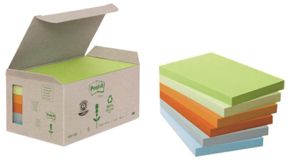 Bloczki Ekologiczne Post-It (655-1Gb) 76X127Mm 6X100 Kart. Mix Kolorów