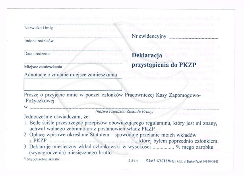 Deklaracja  Przystapienia do PKZP A6 2-31-1  /Graf