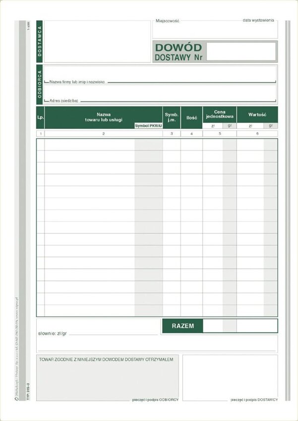 Dowód Dostawy A5 Wielok. Pion 315-3 /MiP