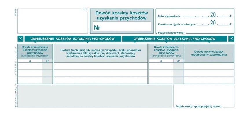 Dowód Korekty Kosztów Uzyskania Przychodów 1/3 A4 K25 /MiP