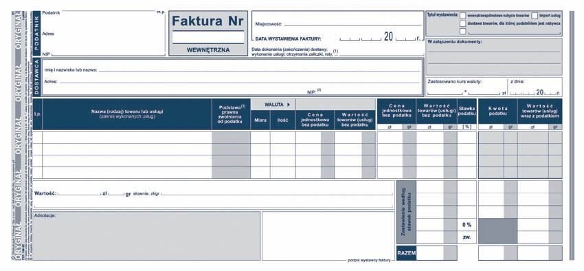 Faktura Wewnętrzna UE 1/3 A4 Oryg.+1k 168-2E /MiP