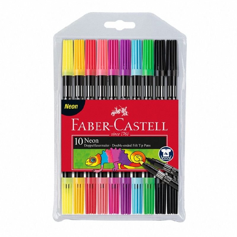 Flamastry Dwustronne Etui 10 Kol. Neon Faber-Castell