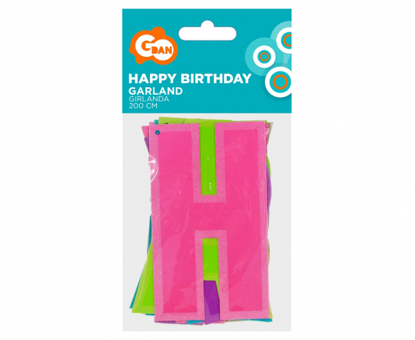 Girlanda papierowa Happy Birthday, kolorowa z brokatem, 200 cm  /GoDan