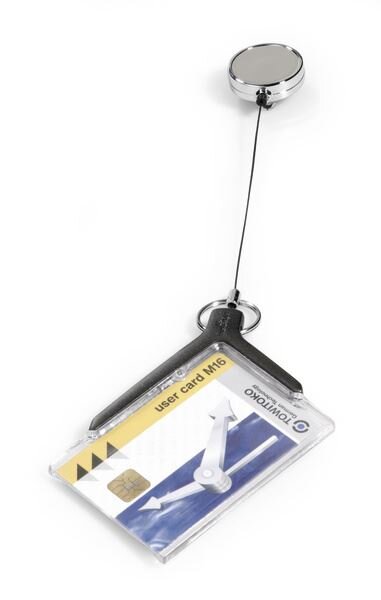 Identyfikator Na Kartę z Mechanimem Ściągającym Cardholder De Luxe Pro 54x85mm 10szt. Antracytowy /Durable 830758