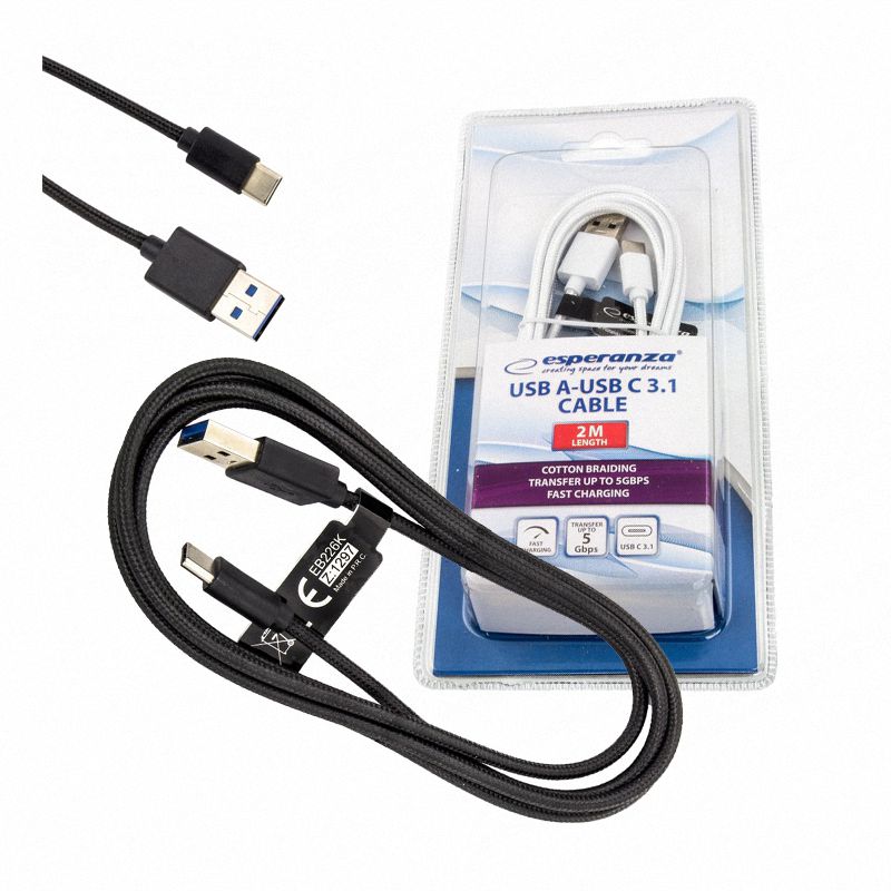 Kabel USB C 3.0 2m Czarny /Esperanza