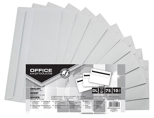 Koperty Samoklejące Office Products Sk Dl 110X220mm 75Gsm 10Szt. Białe