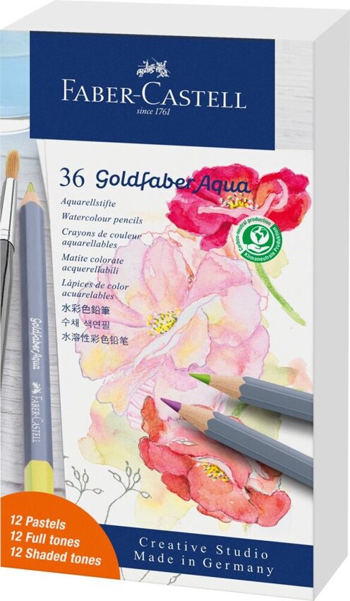 Kredki Akwarelowe Goldfaber Aqua Pastel 36 Kol. (24 Kol. Podstawowe + 12 Pastelowych) Studio Box Faber-Castell