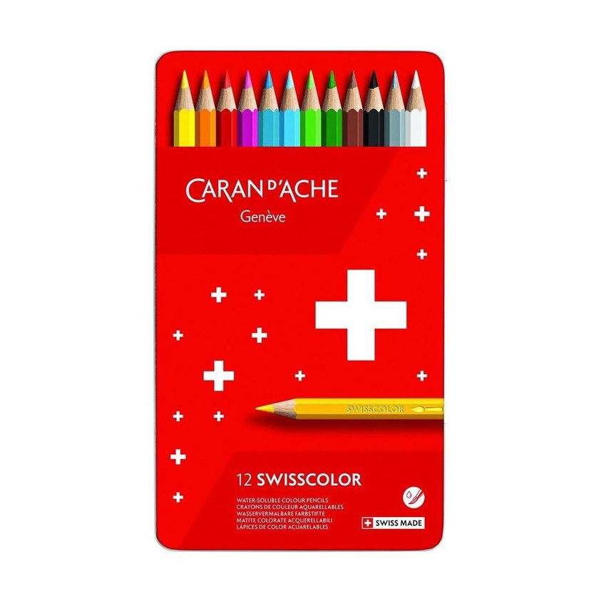 Kredki Caran D'Ache Swisscolor Aquarelle Z Efektrm Akwareli  Sześciokątne 12Szt. Mix Kolorów