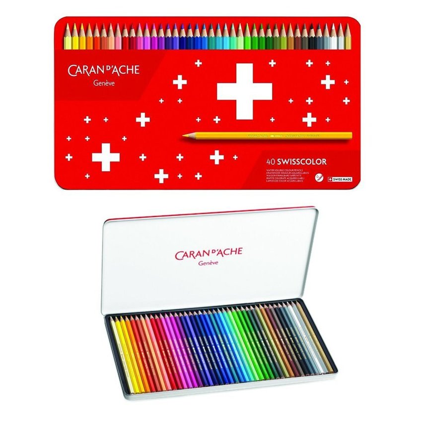 Kredki Caran D'Ache Swisscolor Aquarelle Z Efektrm Akwareli  Sześciokątne 40Szt. Mix Kolorów