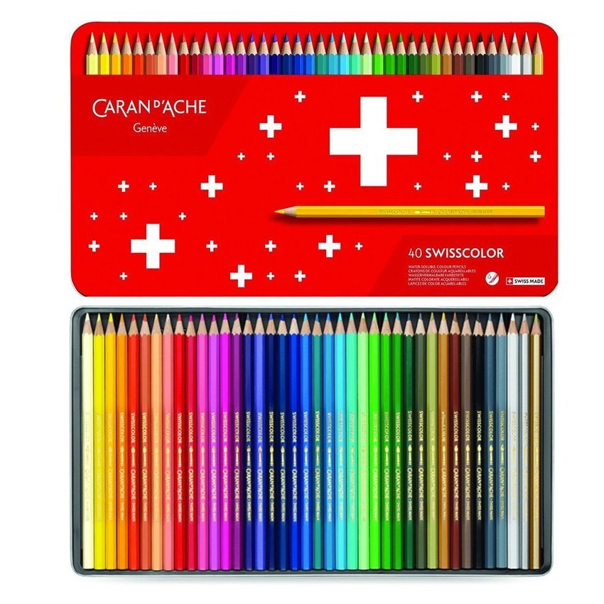 Kredki Caran D'Ache Swisscolor Aquarelle Z Efektrm Akwareli  Sześciokątne 40Szt. Mix Kolorów