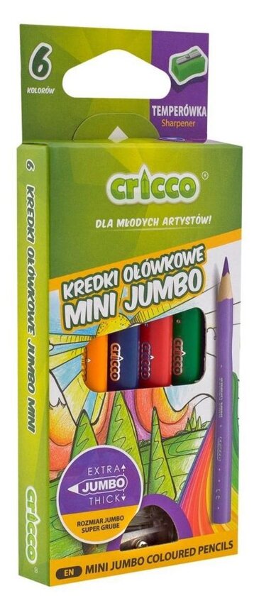 Kredki trójkątne mini jumbo 6 kolorów + temperówka