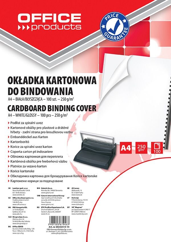 Okładki Do Bindowania Office Products Karton A4 250Gsm Błyszczące 100Szt. Białe