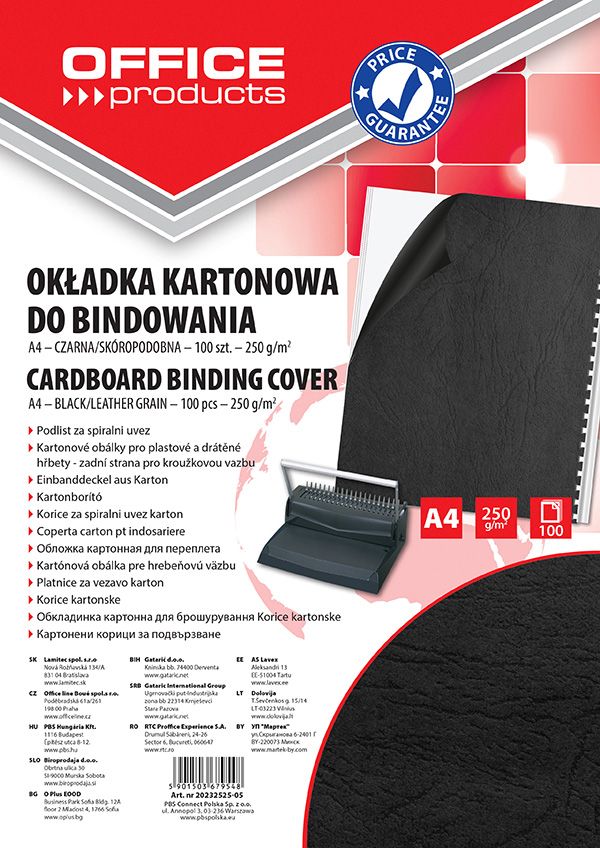Okładki Do Bindowania Office Products Karton A4 250Gsm Skóropodobne 100Szt. Czarne