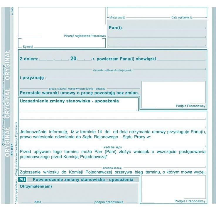 PU Potw. Zmiany Stanowiska-Uposażenia 2/3 A5 Oryg.+1k 560-4 /MiP