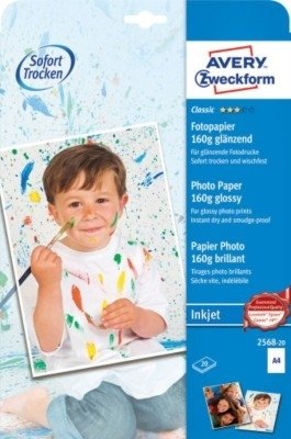 Papier Fotograficzny Powlekany 160g 20szt. Avery 210x297 Biały Wysokobłyszczący No.2568-20