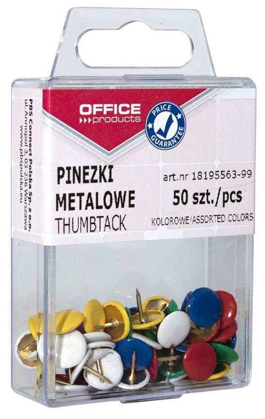 Pinezki Kolorowe Office Products W Pudełku 50Szt. Mix Kolorów