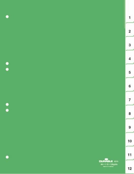 Przekładki A4 PP 1-12  Zielone /Durable 621005