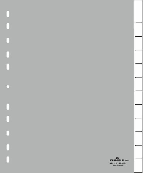 Przekładki do Segregatorów 1-12, Jan.-Dez. (12) Indeksy Zgrzane PP A4 Poszerzane Szare /Durable 644610