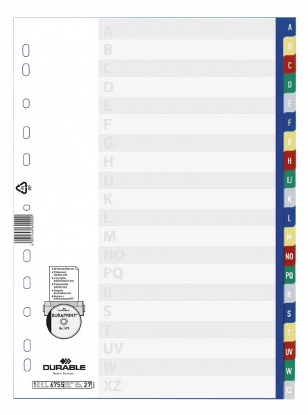 Przekładki do Segregatorów A-Z (20) PP A4 Mix Kolorów /Durable 675527