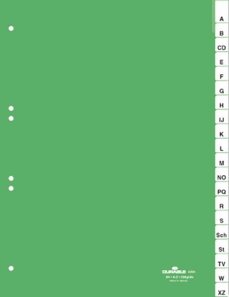 Przekładki do Segregatorów A-Z (20) Strona Tytułowa Zgrzane PP A4 Zielone /Durable 620005