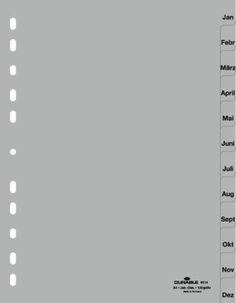 Przekładki do Segregatorów Jan.-Dez. (12) PP A4 Szare /Durable 651410