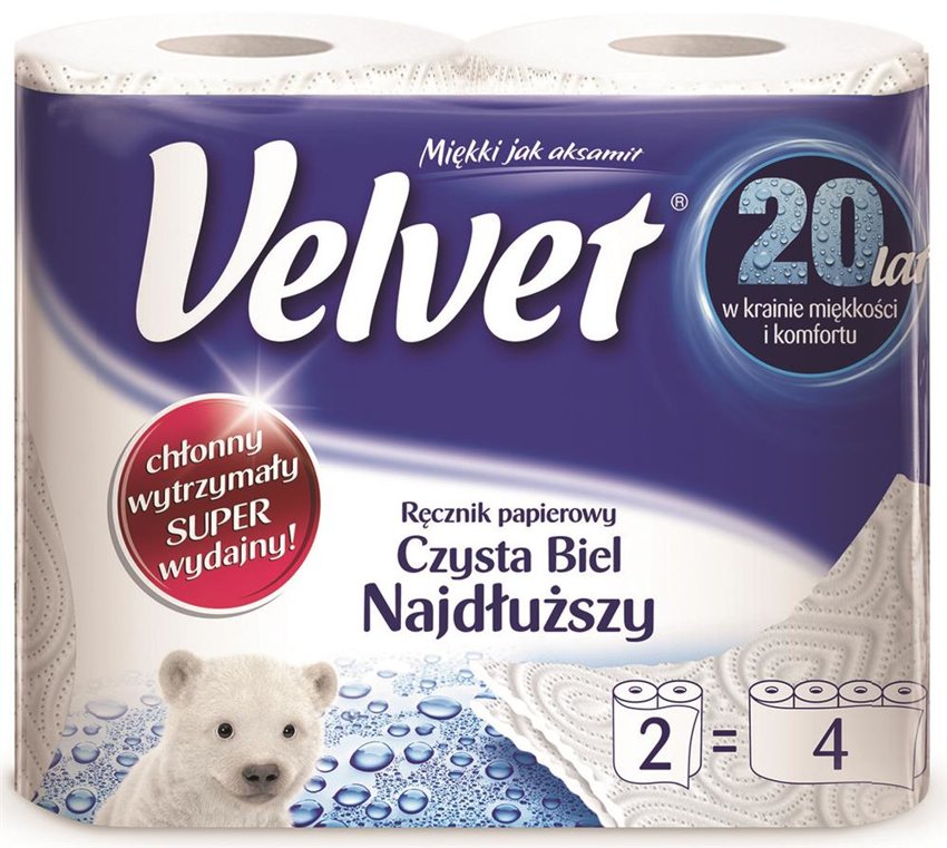 Ręczniki W Roli Celulozowe Velvet Najdłuższy 2-Warstwowe 90 Listków 2Szt. Białe