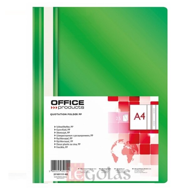 Skoroszyt A4 PP A'25 Zielony /Office Products