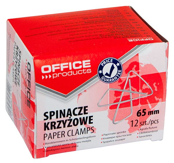 Spinacze Krzyżowe Office Products 65mm 12Szt. Srebrne