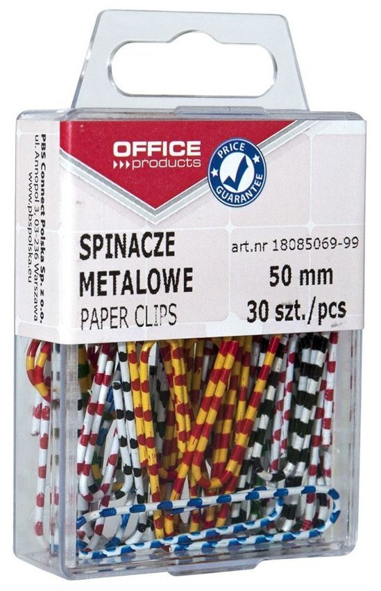 Spinacze Metalowe Office Products Zebra Powlekane 50mm W Pudełku 30Szt. Mix Kolorów