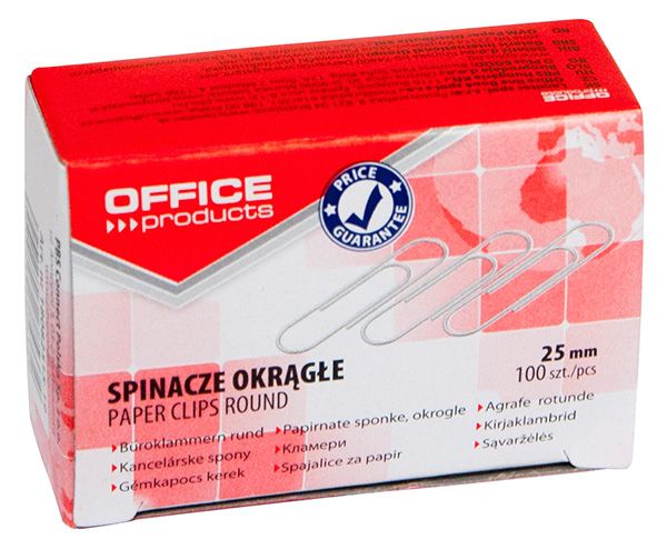 Spinacze Okrągłe Office Products 25mm 100Szt. Srebrne